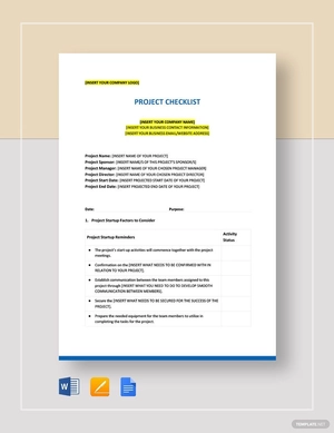 Project Checklist Template Project Checklist Template
