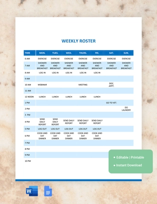Weekly Roster Template