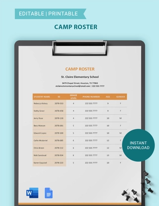 Camp Roster Template