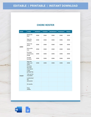 Chore Roster Template