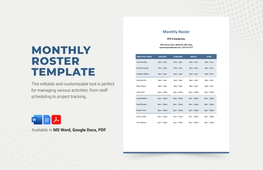 Monthly Roster Template