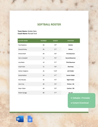Softball Roster Template