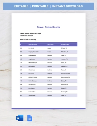 Travel Team Roster Template