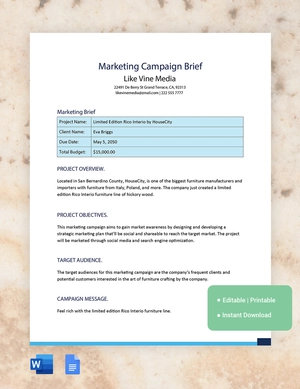 Marketing Campaign Brief Template