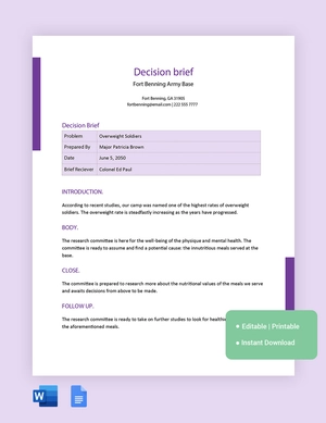Decision brief template