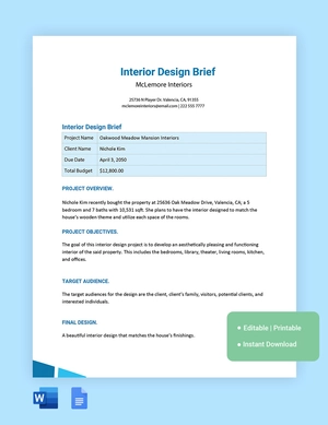 Interior Design Brief Template
