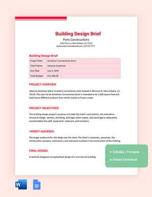 Building Design Brief Template
