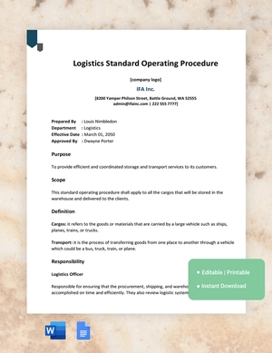 Logistics Standard Operating Procedure Template