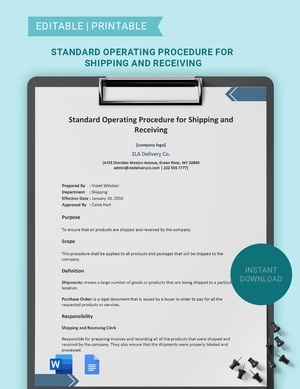 Standard Operating Procedure for Shipping and Receiving Template