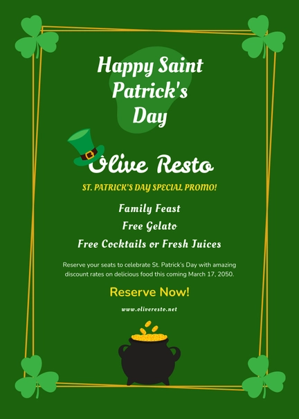 St Patricks Day Specials Table Tent Template