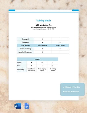 Training Matrix Template
