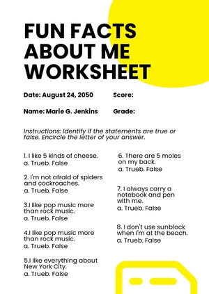 Free Fun Facts About Me Worksheet Template to Edit Online
