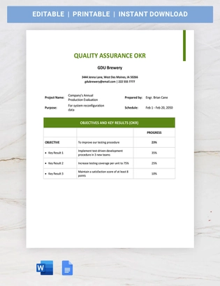 Quality Assurance OKR Template