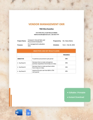 Vendor Management OKR Template