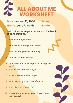 Free All About Me Worksheet Template to Edit Online