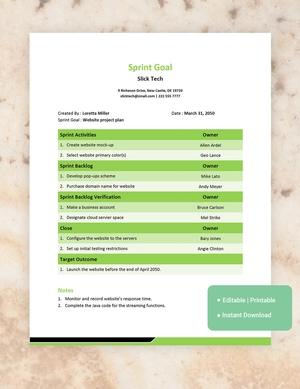 Sprint Goal Template