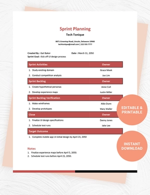 Sprint Planning Template