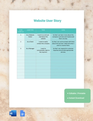 Website User Story Template