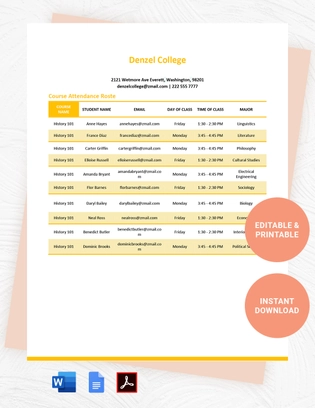 Course Attendance Roster Template
