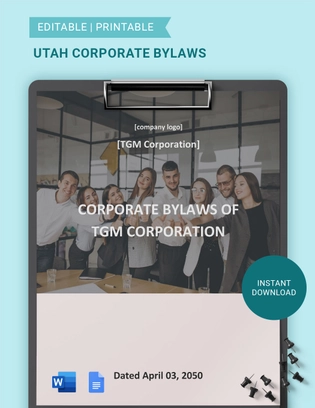 Utah Corporate Bylaws Template