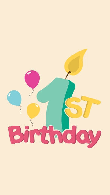 Free Happy 1st Birthday Mobile Background Template to Edit Online