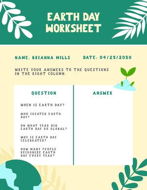 Free Earth Day Worksheet Template to Edit Online