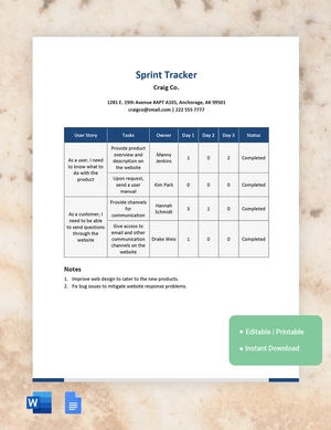 Sprint Tracker Template