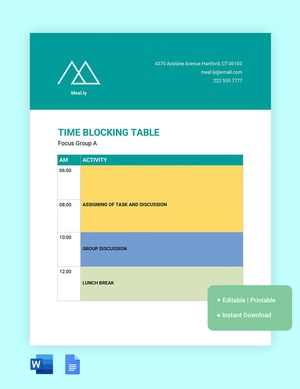 Minimal Time Blocking Template