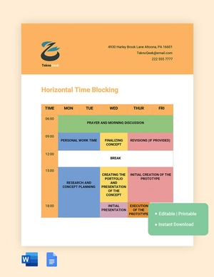 Horizontal Time Blocking Template