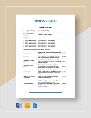 Training Checklist Template