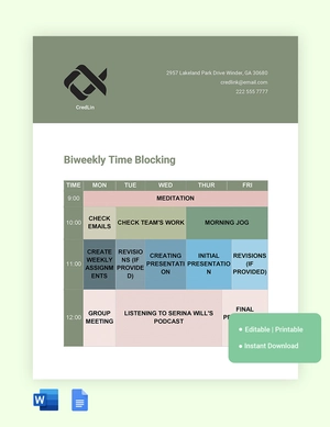 Biweekly Time Blocking Template