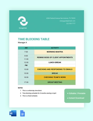 3-Month Time Blocking Template