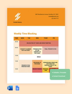 5 Day Weekly Time Blocking Template