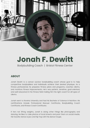 Bio Template For Fitness Professional