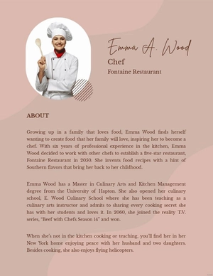 Professional Chef Bio Template
