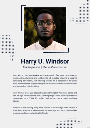 Professional Bio Template For Tradesperson