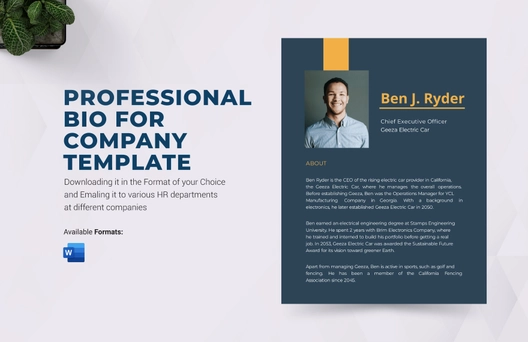 Professional Bio For Company Template