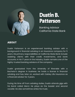 Professional Bio Template For Banking Advisor