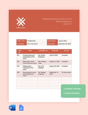 Project Action Items List Template
