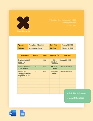 Action Items Timeline Template