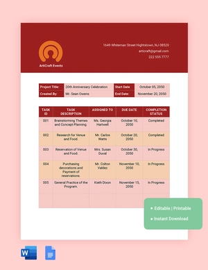 Project Plan Action Items Template