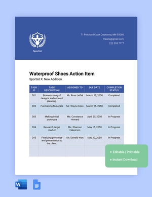 Blank Action Item Template