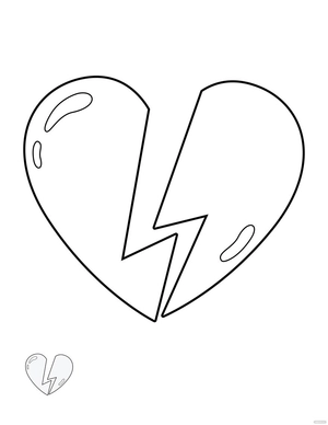 White Broken Heart Coloring Page