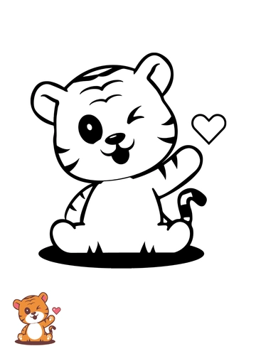 Free Kawaii Tiger Coloring Page Template to Edit Online