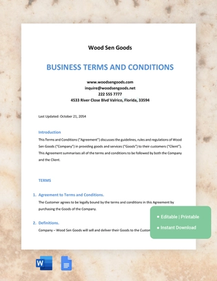 Business Terms And Conditions Template
