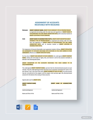 Assignment of Accounts Receivable with Recourse Template