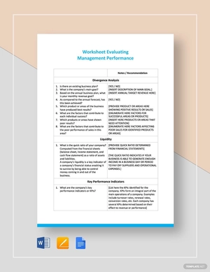 Worksheet on Evaluating Management Performance Template Worksheet on Evaluating Management Performance Template