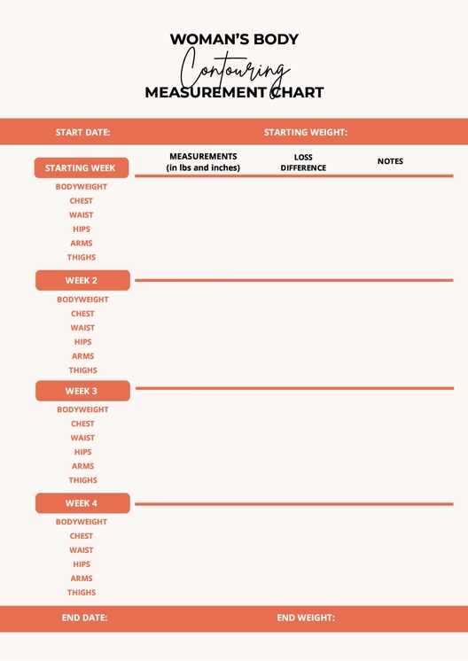 Woman's Body Contouring Measurement Chart Template