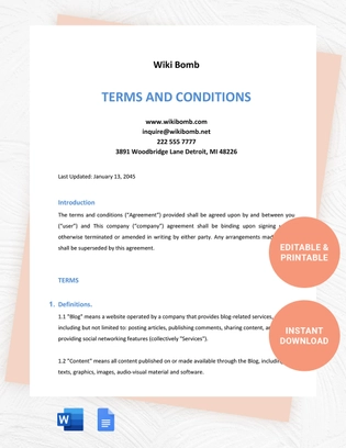 Terms And Conditions Template For Blog