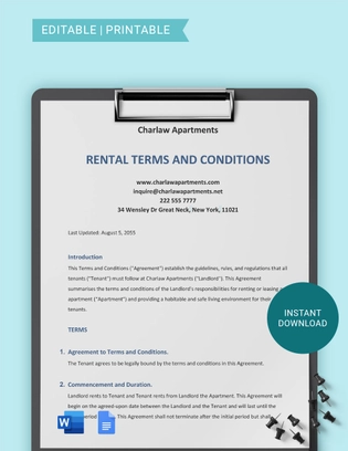 Rental Terms And Conditions Template